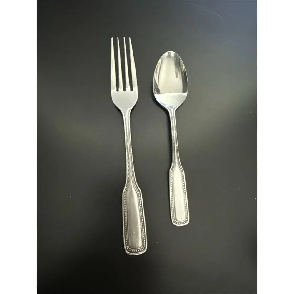 Vintage Salem Stainless Steel Beaded Dinner Fork & Teaspoon Flatware Set